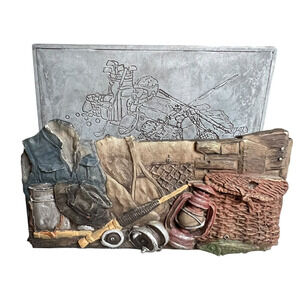 Fishing Desk Top Organizer Letter Holder Key Point Engraved Metal Vtg 1998